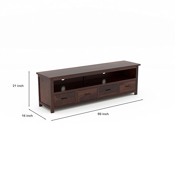 Sheesham Solid Wood Meter Dolly 4 Draw TV Unit Cabinet Entertainment Stand for Bedroom/for Living Room (Dark Brown)
