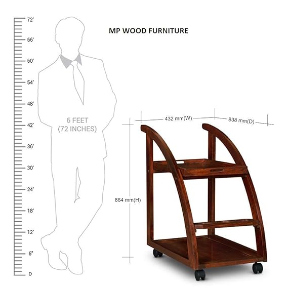 Solid Sheesham Wood Serving Wine Trolley Bar (Rich ho honey
