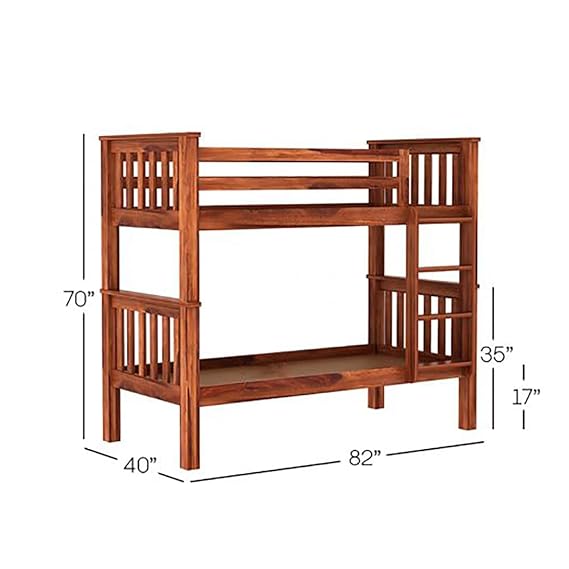 Mp Wood Sheesham Wood Bunk Bed | Wooden Cot Bed for Kids | Wooden Kids Bed with Ladder for Bedroom Living Room Home (Honey Finish 82x 40 x 70 Inch,