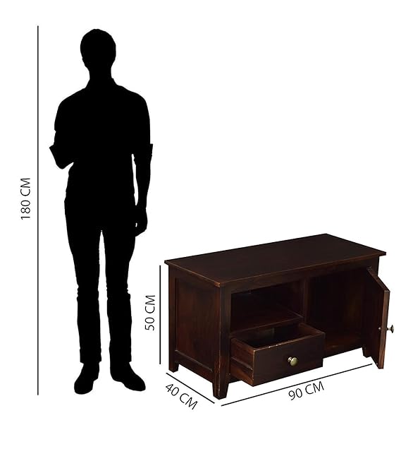 Sheesham Solid Wood | 1 Drawer and Storage TV Display Unit/TV Stand in Mahogany Finish