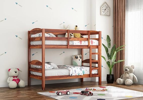 Mp Wood Sheesham Wood Bunk Bed | Twin Over Bed| Wooden Kids Bed with Ladder for Bedroom Living Room Home (Honey Finish 81.3 x 39 x 68 Inch)