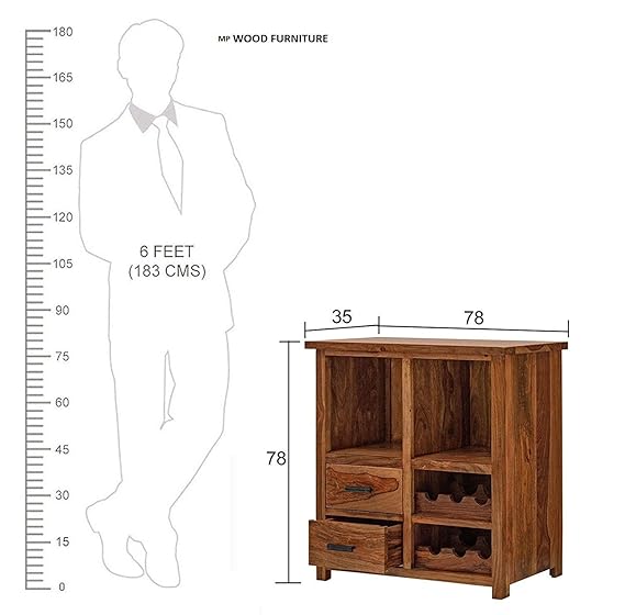 Solid Sheesham Wood Stylish Bar Cabinet for Living Room | Wine Storage| Brown Finish