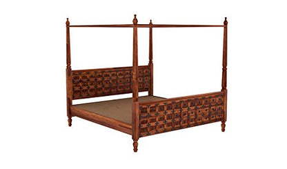 mp wood furniture Poster Bed Solid Sheesham Wood King Size Bed for Bedroom, Wooden Double Bed, Cot Furniture 1 Year Warrenty (King, Honey)