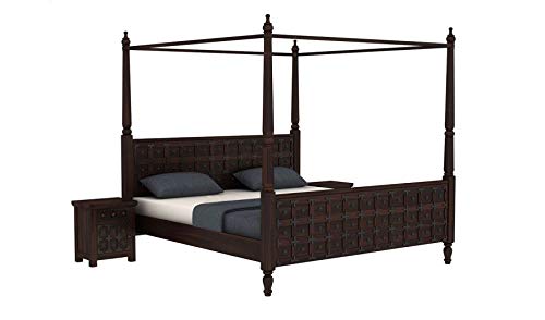 Sheesham Wood Poster Bed Without Storage King Size Bed for Bedroom Wooden Double Bed, Cot Furniture 1 Year Warrenty (King, Walnut)