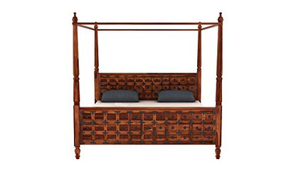 mp wood furniture Poster Bed Solid Sheesham Wood King Size Bed for Bedroom, Wooden Double Bed, Cot Furniture 1 Year Warrenty (King, Honey)