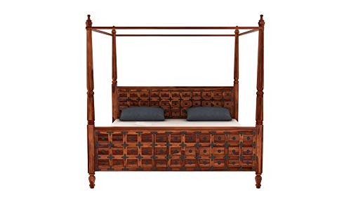 Example product Poster Bed Solid Sheesham Wood Queen Size Bed for Bedroom, Wooden Double Bed Without Storage Cot Furniture 1 Year Warrenty (Queen, Honey)