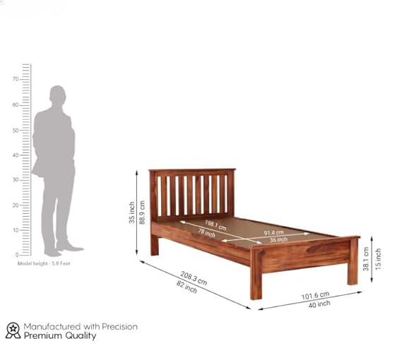 Solid Sheesham Wood Single Bed Furniture for Bedroom Wooden Cot for Home