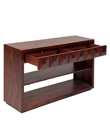 Solid Mahagony Finish Sheesham Wood Wall Side Console Table for Living Room Bedroom (115x35x75 cm)