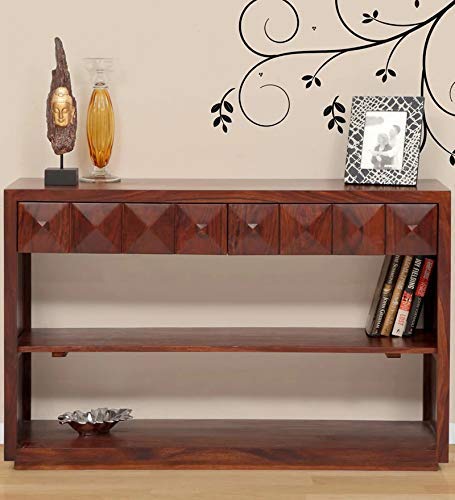 Solid Mahagony Finish Sheesham Wood Wall Side Console Table for Living Room Bedroom (115x35x75 cm)