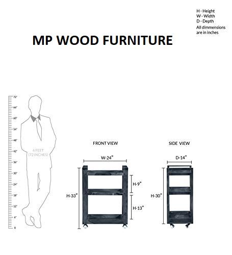 Solid Wood Bar Trolley Serving Trolley Wooden Service Trolley (35x60x75 cm)
