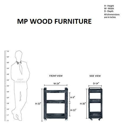 Solid Wood Bar Trolley Serving Trolley Wooden Service Trolley (35x60x75 cm)