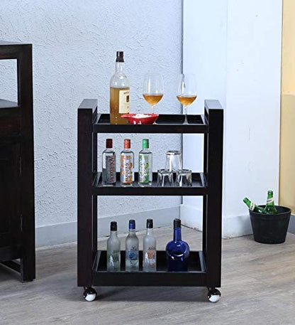 Solid Wood Bar Trolley Serving Trolley Wooden Service Trolley (35x60x75 cm)
