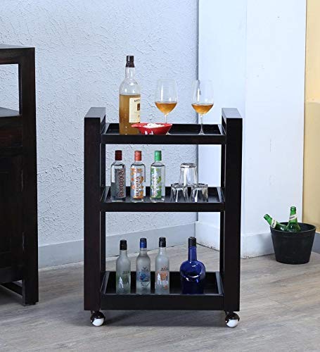 Solid Wood Bar Trolley Serving Trolley Wooden Service Trolley (35x60x75 cm)