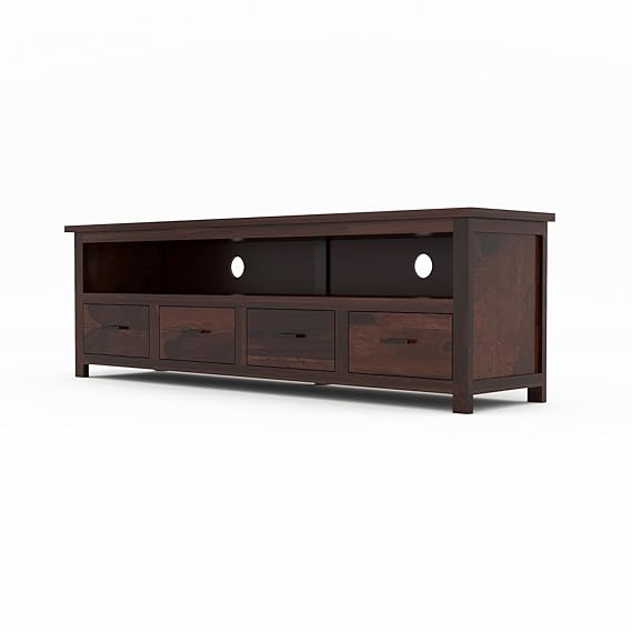 Sheesham Solid Wood Meter Dolly 4 Draw TV Unit Cabinet Entertainment Stand for Bedroom/for Living Room (Dark Brown)