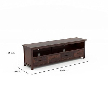 Sheesham Solid Wood Meter Dolly 4 Draw TV Unit Cabinet Entertainment Stand for Bedroom/for Living Room (Dark Brown)