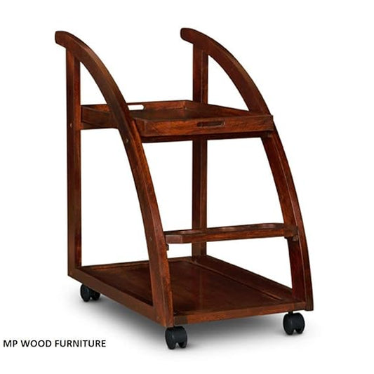 Solid Sheesham Wood Serving Wine Trolley Bar (Rich ho honey