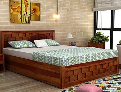 Sheesham Solid Wood King Size Storage Bed for Bedroom | for Home (Honey Finish)
