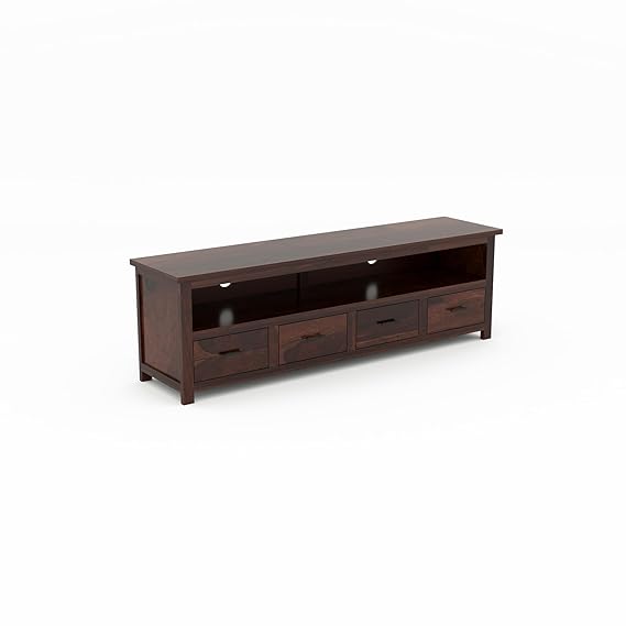 Sheesham Solid Wood Meter Dolly 4 Draw TV Unit Cabinet Entertainment Stand for Bedroom/for Living Room (Dark Brown)