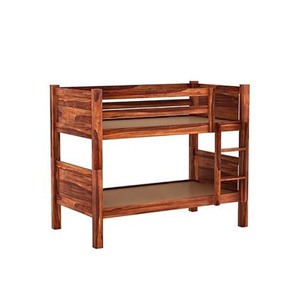 Sheesham Wood Bunk Bed with Trundle - Wooden Kids Bed with Ladder Honey Finish