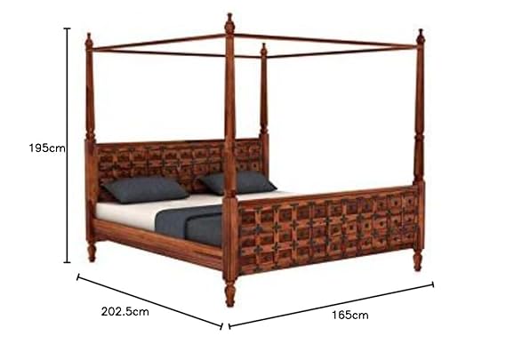 Example product Poster Bed Solid Sheesham Wood Queen Size Bed for Bedroom, Wooden Double Bed Without Storage Cot Furniture 1 Year Warrenty (Queen, Honey)