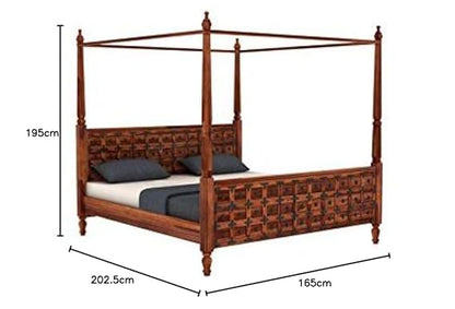Example product Poster Bed Solid Sheesham Wood Queen Size Bed for Bedroom, Wooden Double Bed Without Storage Cot Furniture 1 Year Warrenty (Queen, Honey)