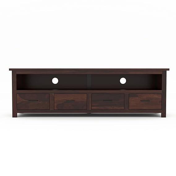 Sheesham Solid Wood Meter Dolly 4 Draw TV Unit Cabinet Entertainment Stand for Bedroom/for Living Room (Dark Brown)