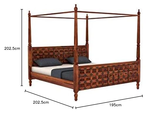 mp wood furniture Poster Bed Solid Sheesham Wood King Size Bed for Bedroom, Wooden Double Bed, Cot Furniture 1 Year Warrenty (King, Honey)