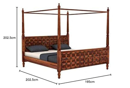 mp wood furniture Poster Bed Solid Sheesham Wood King Size Bed for Bedroom, Wooden Double Bed, Cot Furniture 1 Year Warrenty (King, Honey)