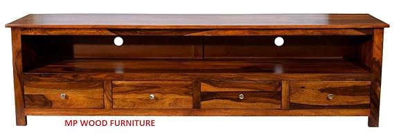 Sheesham Wood  Dolly 4 Draw TV Unit Cabinet Entertainment Stand (Natural Teak Finish)
