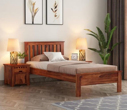 Solid Sheesham Wood Single Bed Furniture for Bedroom Wooden Cot for Home