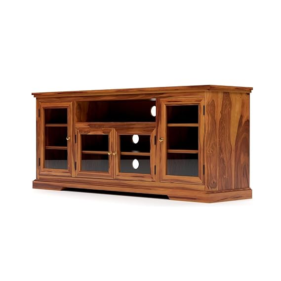 MP Wood Furniture Sheesham Wood TV Unit for Living Room (Honey)- Set Of 1