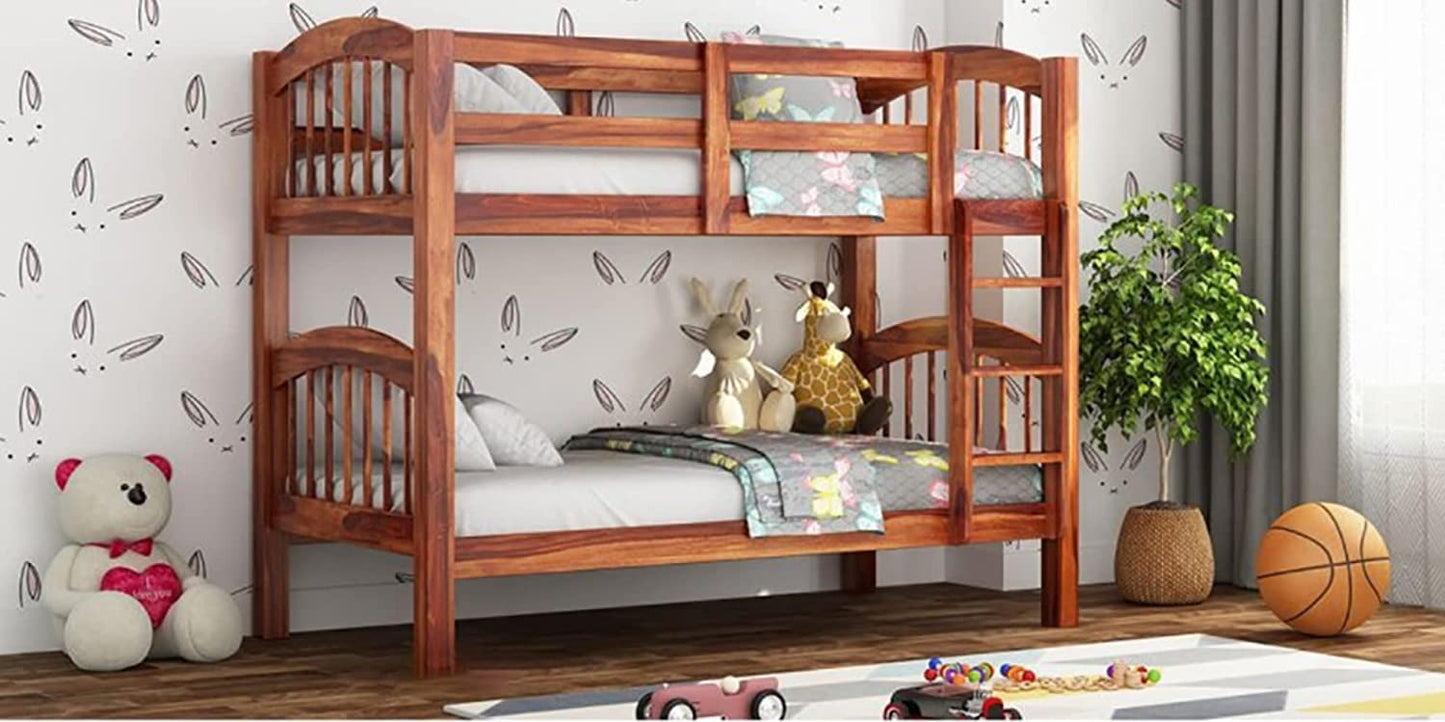 Mp Wood Sheesham Wood Bunk Bed | Bunk Bed Furniture for Bedroom | Wooden Kids Bed with Ladder for Bedroom Living Room Home (Honey Finish