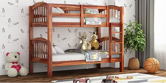 Mp Wood Sheesham Wood Bunk Bed | Bunk Bed Furniture for Bedroom | Wooden Kids Bed with Ladder for Bedroom Living Room Home (Honey Finish