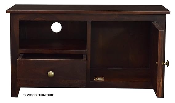 Sheesham Solid Wood | 1 Drawer and Storage TV Display Unit/TV Stand in Mahogany Finish