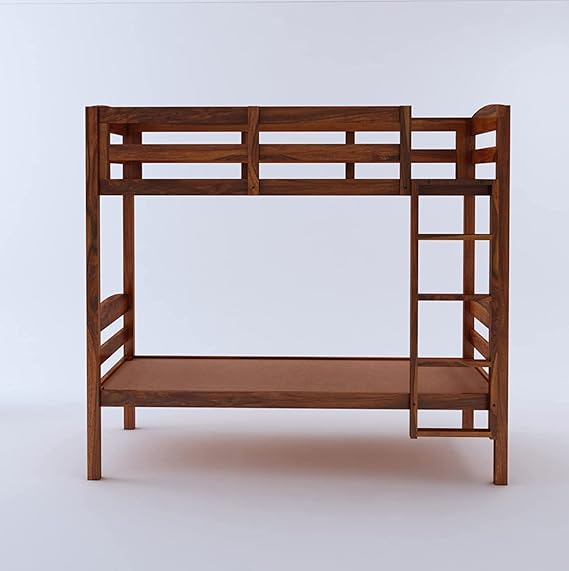 Sheesham Wood Bunk Bed with Trundle - Twin Over Full Solid Wood Bunk Bed for Kids