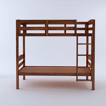 Sheesham Wood Bunk Bed with Trundle - Twin Over Full Solid Wood Bunk Bed for Kids