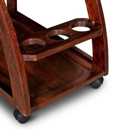 Solid Sheesham Wood Serving Wine Trolley Bar (Rich ho honey