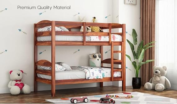 Mp Wood Sheesham Wood Bunk Bed | Twin Over Bed| Wooden Kids Bed with Ladder for Bedroom Living Room Home (Honey Finish 81.3 x 39 x 68 Inch)