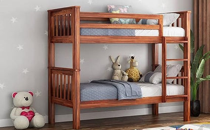 Mp Wood Sheesham Wood Bunk Bed | Wooden Cot Bed for Kids | Wooden Kids Bed with Ladder for Bedroom Living Room Home (Honey Finish 82x 40 x 70 Inch,