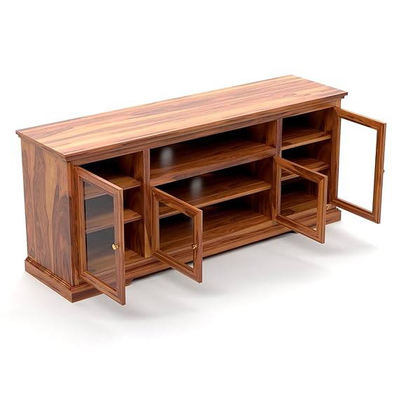 MP Wood Furniture Sheesham Wood TV Unit for Living Room (Honey)- Set Of 1