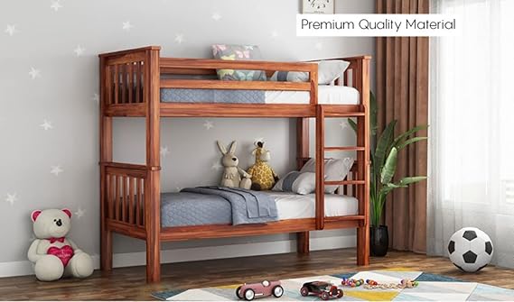 Mp Wood Sheesham Wood Bunk Bed | Wooden Cot Bed for Kids | Wooden Kids Bed with Ladder for Bedroom Living Room Home (Honey Finish 82x 40 x 70 Inch,