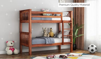 Mp Wood Sheesham Wood Bunk Bed | Wooden Cot Bed for Kids | Wooden Kids Bed with Ladder for Bedroom Living Room Home (Honey Finish 82x 40 x 70 Inch,