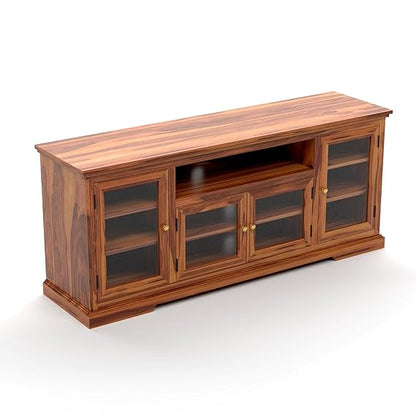MP Wood Furniture Sheesham Wood TV Unit for Living Room (Honey)- Set Of 1