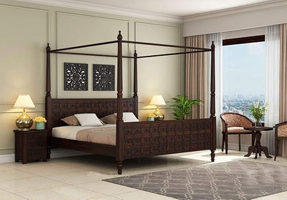 Sheesham Wood Poster Bed Without Storage King Size Bed for Bedroom Wooden Double Bed, Cot Furniture 1 Year Warrenty (King, Walnut)