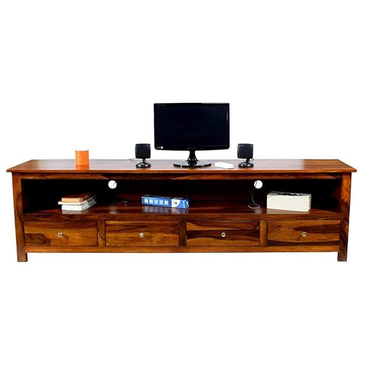 Sheesham Wood  Dolly 4 Draw TV Unit Cabinet Entertainment Stand (Natural Teak Finish)