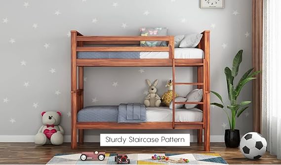 Mp Wood Sheesham Wood Bunk Bed | Wooden Cot Bed for Kids | Wooden Kids Bed with Ladder for Bedroom Living Room Home (Honey Finish 82x 40 x 70 Inch,