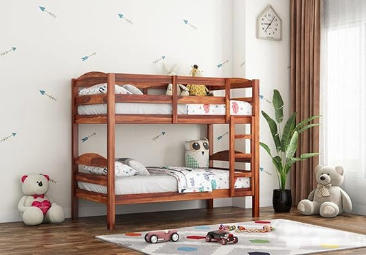 Mp Wood Sheesham Wood Bunk Bed | Twin Over Bed| Wooden Kids Bed with Ladder for Bedroom Living Room Home (Honey Finish 81.3 x 39 x 68 Inch)