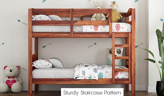Mp Wood Sheesham Wood Bunk Bed | Twin Over Bed| Wooden Kids Bed with Ladder for Bedroom Living Room Home (Honey Finish 81.3 x 39 x 68 Inch)