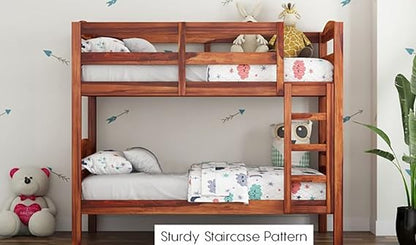Mp Wood Sheesham Wood Bunk Bed | Twin Over Bed| Wooden Kids Bed with Ladder for Bedroom Living Room Home (Honey Finish 81.3 x 39 x 68 Inch)