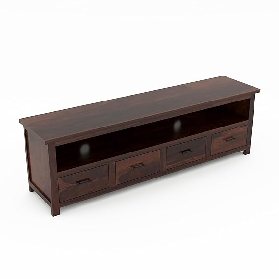 Sheesham Solid Wood Meter Dolly 4 Draw TV Unit Cabinet Entertainment Stand for Bedroom/for Living Room (Dark Brown)